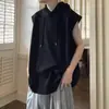 Chaleco Camiseta con Capucha Holgado para Hombre Marca Trendy Huagefu Color Sólido Deportivo Sin Mangas Corto Verano Moda Trendy Top