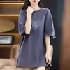 Camiseta de manga corta estilo europeo extragrande para mujer, talla grande, corte holgado, para mujeres ligeramente rellenitas, comercio exterior transfronterizo, mediana-larga.