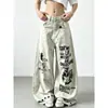 2026 Nuevo Modelo Jeans de Pierna Recta Sueltos Adelgazantes para Mujer, Jeans de Pierna Ancha con Dibujos Animados Graffiti Retro Americano para Hombre