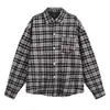 Camisa a Cuadros de Bloques de Color Retro Americana de Manga Larga para Hombre, Camisa Básica de Otoño a Cuadros con Cuello Campana y Bolsillo, Chaqueta de Moda para Pareja