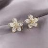 Pendientes de plata de ley 925 con forma de flor hueca de cristal y aguja Dongdaemun de Corea del Sur, con pétalos frescos y combinables.