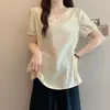 Novedad de Verano 2026: Ropa de Mujer de Tallas Grandes de Nicho, Camisa Dulce Estilo Coreano de Tallas Grandes con Mangas y Diseño Ajustado a la Cintura