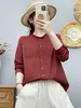 Camisa de manga larga para mujer con forro de gasa de algodón de doble capa, con un diseño artístico estilo francés que te hace lucir más joven, es suave, amigable con la piel, transpirable y está hecha de algodón puro para un ajuste relajado.