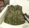 Roupas femininas estilo chinês com bordados e pedrarias intrincados, colete jacquard de rayon, jaqueta vintage sem mangas para primavera e outono