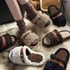 Pantuflas de Color Bloqueado con Hebilla de Cinturón y Punta Abierta para Mujer, Nuevo Estilo de Otoño, Estilo de Hada Europea, Pantuflas de Algodón Antideslizantes para Interiores