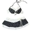 Biquíni de Bolinhas Estilo Doce para Mulheres Verão Preto e Branco com Bojo e Saia Emagrecedora Conjunto de Duas Peças Branco