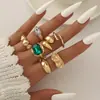 Conjunto de Anéis Brilhantes de Peridoto Moda Transfronteiriça Europeia e Americana, Joias de Mão Assimétricas Personalizadas da Moda, Conjunto de Várias Peças Mais Vendido