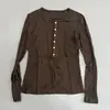 La lana Tencel se vuelve cada vez más popular en verano. Nueva Camiseta Cardigan Casual de Color Sólido con Cuello Redondo y Mangas Largas Sueltas para Mujer