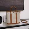 Bolsa Vertical de Jardín de Lona y Cuero Vacuno Fábrica Verano Nuevo Color Contrastante Bolsa Casual para Desplazamiento Bolso Tote de Gran Capacidad