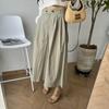 Dongdaemun Coreia do Sul Roupas Femininas de Alto Padrão Novas Cor Sólida Fivela Larga de Dois Grãos Calças de Perna Larga para Mulheres