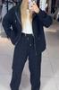 Traje Deportivo Transfronterizo Europeo y Americano para Mujer en Otoño e Invierno, Cierre de Cremallera, Estilo Holgazán, Sudadera Casual con Capucha, Pantalones de Pierna Ancha con Diamantes Completos, Conjunto de Dos Piezas