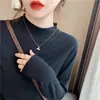 Camiseta de Fondo de Cuello Alto para Mujer, Tejido de Punto Interior Ajustado Negro, Tejido de Punto Fino Blanco, Top Estilo Francés de Otoño e Invierno