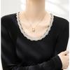 Suéter Base de Lã Resistente com Design de Corrente de Strass Gola U Manga Longa Slim Fit Malha Top Roupa Feminina