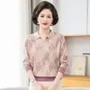 Suéter de Tricô Fashionável de Caimento Solto com Gola Reversível e Manga Longa para Mulheres de Meia-Idade e Idosas, Novo Top Estiloso Estampado 2026