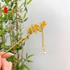 Pente de cabelo estilo chinês flor de pessegueiro balançante grampo de cabelo grampo traje Han estilo antigo elegante dourado adorno de cabelo acessórios de cabelo joias femininas