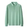 Camisa polo de manga larga de algodón de fibra larga, unisex, algodón puro, color liso, con cuello, adecuada para primavera y otoño, y se puede usar como atuendo de trabajo corporativo o de negocios.