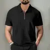 Atacado de fábrica malha waffle estilo europeu e americano terno masculino cor sólida gola lapela manga curta com zíper camisa polo