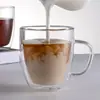 Taza de vidrio de doble pared, taza de café aislada con asa, taza de leche para el hogar, taza transparente, taza de té, vaso para jugo