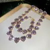 Herdeira de Luxo~Conjunto de Colar, Brincos e Pulseira Coração de Diamante Cintilante, Luxo Leve, Alta Qualidade, Estilo Elegante de Dama, Joias Exquisitas para Mulheres