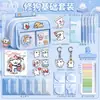 Conjunto de material escolar fofo com tema de cachorrinho para crianças, apresentando um estojo de nove compartimentos, designs de desenhos animados e adequado para alunos do ensino fundamental como um pequeno presente ou presente de aniversário