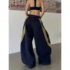 Pantalones Anchos de Rayas Estilo Americano para Mujer, Delgados de Primavera y Verano, Cintura Alta con Cordón, Versátiles, Sueltos, Adelgazantes, Casuales, Deportivos, Largos