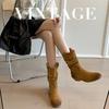 Botas Western Damyimi 2026 Otoño Nuevo Estilo Gamuza Piel de Vaca + Piel de Cerdo Capa Única Arrugado Degradado de Color Botas Apiladas