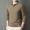 Camisa polo de algodón con cuello y manga larga para hombre, 2025 otoño, color liso bordado,shirt de negocios primavera/otoño, camiseta básica para hombre