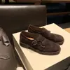 Casa da Uva ~ Couro Bovino Dividido Vegetalmente Curtido Artesanal Brogue Esculpido Fivela Dupla Forrado com Veludo Sapatos de Couro Femininos para Outono e Inverno