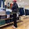 Jeans Negros de Pierna Recta para Mujer Primavera y Otoño 2025 Versátiles de Cintura Alta Adelgazantes Holgados Petite Estrechos Tipo Cigarrillo Apilados