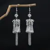 Pendientes Miao Étnicos de Borla Larga Estilo Nuevo, Pendientes Exagerados de Declaración de Moda Estilo Étnico de Plata Miao de Lujo Ligero