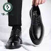 Zapatos de cuero genuino Woodpecker para hombre, formales casuales de negocios, zapatos de cuero transpirables para hombre, estilo británico, zapatos de boda de suela blanda para novio