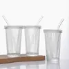 Vaso de Paja Vertical Rayado Casual con Tapa, Vaso de Agua de Aspecto Elegante Estilo Ins, Vaso para Leche Café, Vaso para Bebidas, Vaso para Café Helado