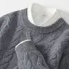 Suéter Masculino de Lã 100% Pesado de Inverno, Cinco Agulhas, Fio Três Fios, Espessado, Gola Redonda, Pulôver com Design de Trança