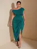 Amazon Verano 2026 Vestido Largo Ajustado Estilo Europeo y Americano Sexy Lazo en la Cintura Trenzado Abertura Vestido de Manga Corta