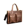 Maleta de Negócios Masculina Portátil de Couro de Vaca Genuíno Bolsa para Computador Bolsa Transversal Mensageiro Feita à Mão Bolsa de Ombro de Couro de Vaca Crazy Horse
