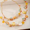 Conjunto de Pulsera y Collar de Perlas de Agua Dulce Nala Naranja Cálido Conjunto de Joyería de Collar y Pulsera de Nuevo Estilo Otoño e Invierno para Mujer