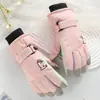 Luvas de Esqui Femininas com Design de Cachorrinho Cartoon, Estudante Outdoor Ciclismo Impermeável Forradas com Lã Espessadas Tela Sensível ao Toque Luvas Quentes de Inverno
