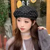 Nuevo Boina Artística de Mezclilla con Lunares para Mujer Primavera y Otoño Moda Clásica Versátil Boina de Pintor Retro Tendencia Reporte