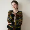 Cárdigan de Punto de Cachemira Jacquard Retro con Cuello Redondo para Mujer Suéter Pulóver Fair Isle Combinación de Colores Moda Suelta Ajustada Chaqueta