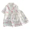 Pijama de Algodón Nube para Niños Verano Manga Corta Dibujos Animados Princesa Ropa de Casa para Niñas y Niños Mayores