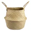 Cesta tejida a mano de ratán de pasto marino de color natural, Decoración simple para sala de estar del hogar, Decoración de plantas, Maceta tejida de paja de mano