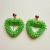 Pendientes de Corazón de Melocotón de Ganchillo Hechos a Mano con Cristales, Pendientes, Pendientes Versátiles de Moda y Personalizados, Lujo Ligero y Sensación de Alta Gama