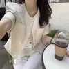 Jaqueta Xadrez Manga Curta Estilo Francês Chic Coreano para Mulheres, Cardigã Emagrecedor e Versátil