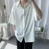 Camisa de seda gelada de manga curta lisa para homens, verão, toque de alta qualidade, branca, descolada e bonita, camisa de manga curta, casual, folgada