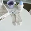 Meias Femininas para Primavera e Verão, Malha Fina Respirável Antiodor Borda Bolha Estilo Coreano Meias Florais Sem Costura, Meias Femininas Zhuji