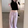 Pantalones deportivos casuales de pierna recta con estampado de letras estilo americano, nuevos pantalones para mujer con cordón, pantalones de pierna ancha, corte holgado, versátiles y que estilizan, pantalones largos