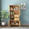 Estantería de Madera Maciza Nórdica con Puertas de Cristal, Vitrina de Pie para Estudio, Estantería de Almacenamiento Simple de Madera de Caucho para Habitación Infantil, Uso Doméstico