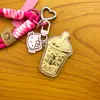 Estilo Corrente de Água Ouro Puro 999 Keychain de Hambúrguer com Batata Frita Chá de Leite 20mg Pingente para Bolsa de Celular Artesanato em Ouro