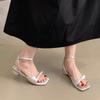 Sandalias de Tacón Grueso con Punta Hermosa para Mujer para Usar con Faldas, Nuevo Estilo Verano y Otoño 2025 Tacones Altos Mary Jane de Aroma Pequeño