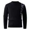 Suéter casual masculino de comércio exterior japonês e coreano, suéter moderno de gola redonda, tricô quente rasgado, suéter respirável patchwork para outono e inverno